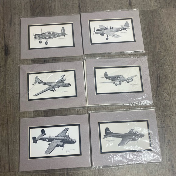 Other - Joe Milich Vintage Airplane Art lot of 6 Aviation Matted 8x6 Nursery Wall Office